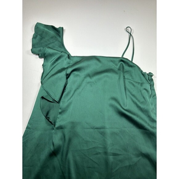 MNG Mango Slip Dress Hunter Green Size Small Ruffle Shoulder Satin Effect Mini - Picture 7 of 10